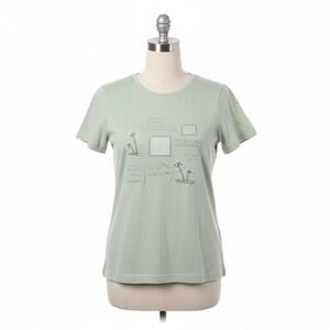 Capacity Knits‎ Tee Sage Green Seaside Conversational Embroidered Large 90s Boho